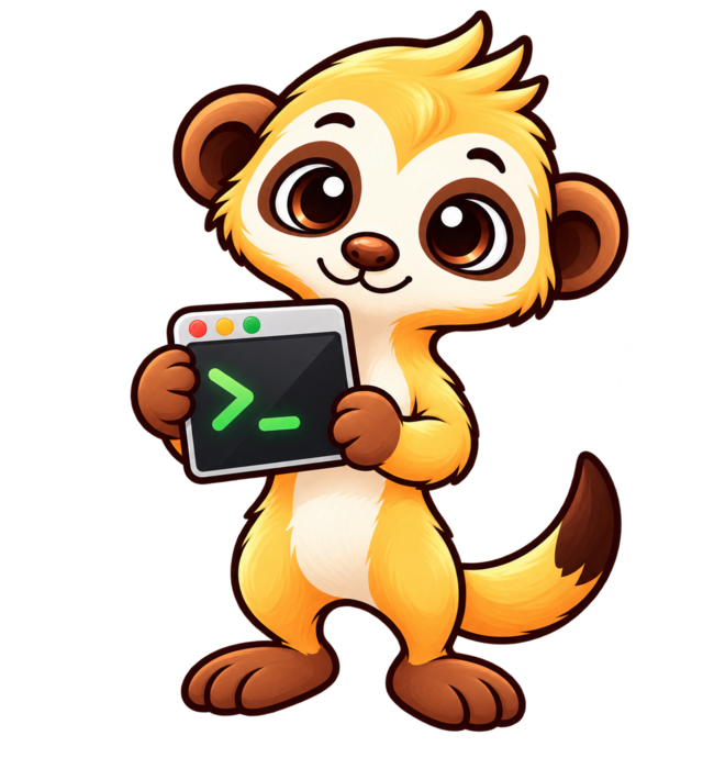 The meersh meerkat, holding a terminal
